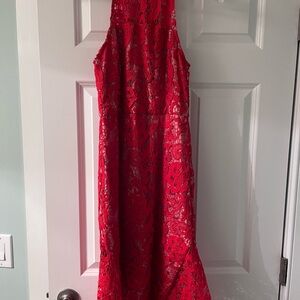 Red Lace Halter Dress